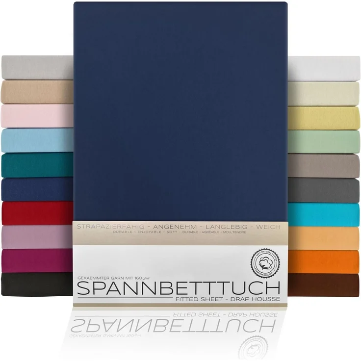 Beautex Spannbettlaken, Gummizug: rundum, (1 Stück), gekämmte Baumwolle Premium Jersey, 160g/m², Navyblau, Boxspring - 90 x 200 x 45 cm – Bild 1