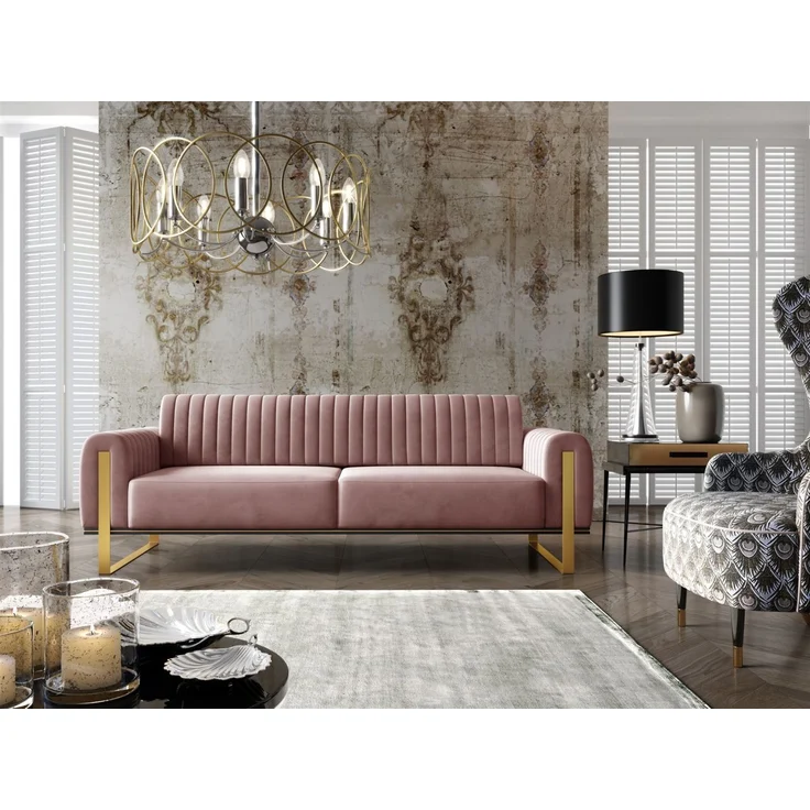 Sofa Designersofa VALERIE 3-Sitzer in Stoff Elisa Velvet Altrosa – Bild 1