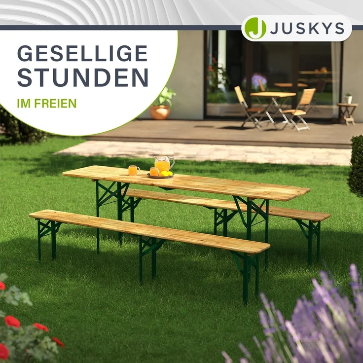 Juskys 'Passau' Bierzeltgarnitur, 3-teilig, klappbar, Holz / Metall natur, 220 x 50 x 77 cm – Bild 8