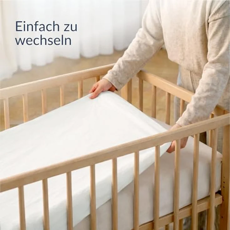 Twinzen Spannbettlaken 70x140 cm, 2er Pack - 100% Jersey Baumwolle, Weiß/Grau, Oeko-Tex zertifiziert, hautfreundlich und pflegeleicht – Bild 5