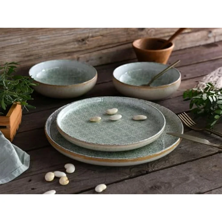 Creatable Tafelservice Uno Emiliana, 12-teilig, creme-grün, lebensmittelecht, stapelbar, Keramik – Bild 7