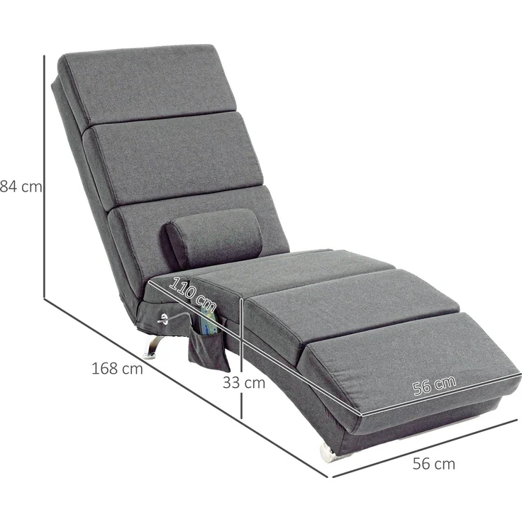 Wohnora-Massagesessel Relaxsessel Liegesessel 8 Vibrationspunkte, 5 Modi, 8 Vibrationspunkte, 56 x 168 x 84 cm, Grau,H 840cm x T 1680cm x B 560cm,Dunkelgrau – Bild 4