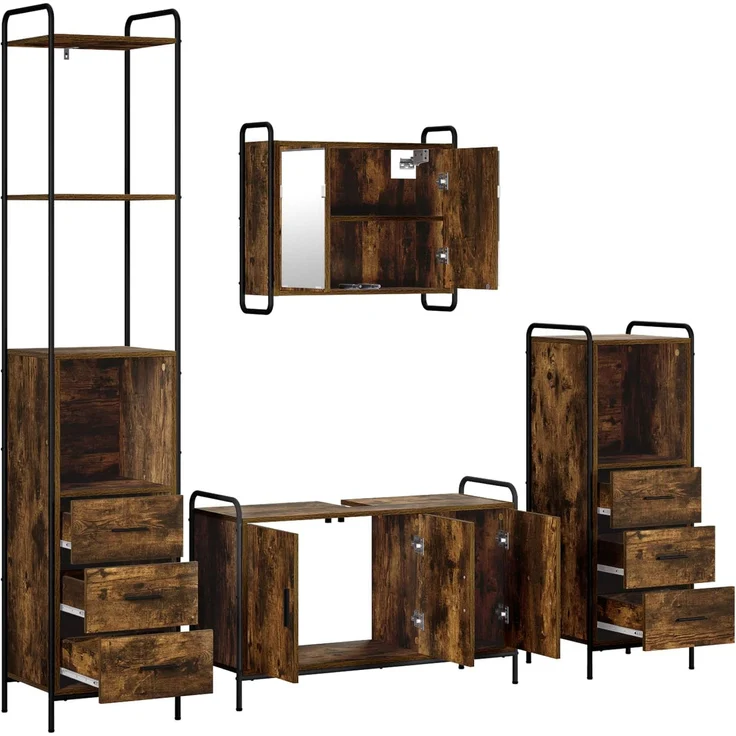 vidaXL Badezimmerschrank-Set 4 stk. Räuchereiche 40 x 36 x 200,5 cm 3444671 – Bild 7