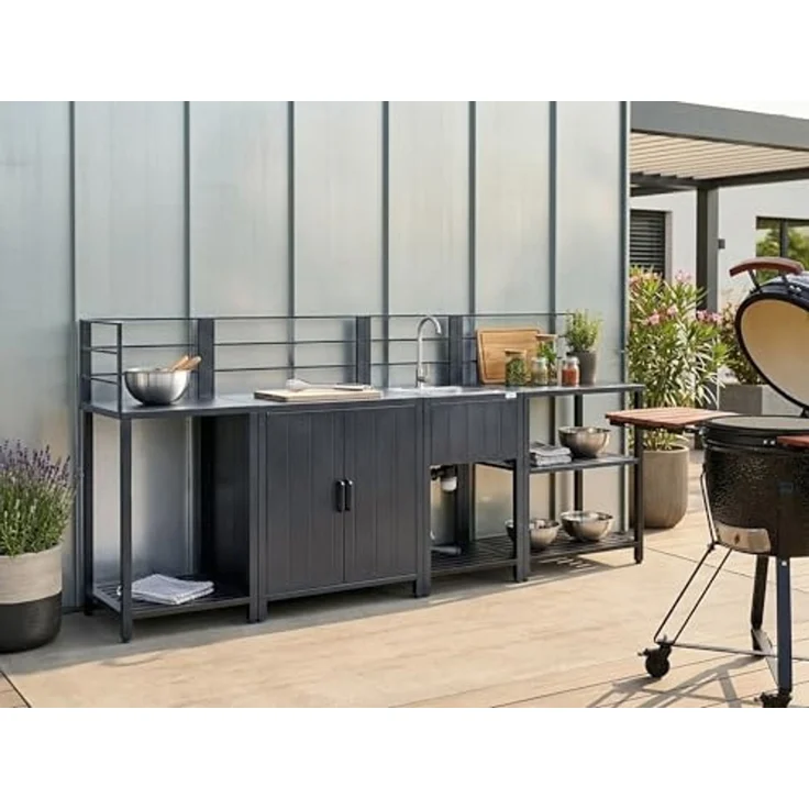 Outdoor-Küche 4er Set mit Spüle VIGGIANO Graphitgrau Metall – Bild 2