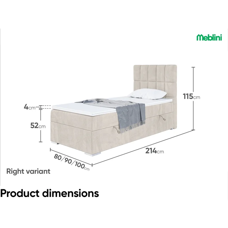 MEBLINI Boxspringbett LUKAS 100x200 cm mit Bettkasten - H3/Beige Samt Gepolstert Einzelbett mit Topper & Taschenfederkern-Matratze - 100x200 Rechts – Bild 6