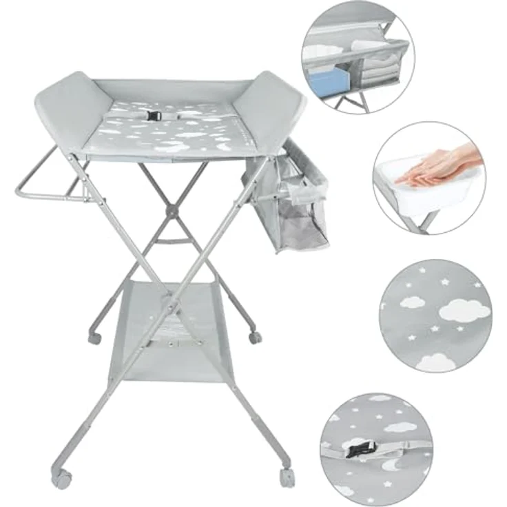 Wickelstation für Baby, Wickeltisch, faltbar, tragbar, Wickeltisch, faltbar, tragbar, mit Aufbewahrungskorb, maximale Belastung von 25 kg,80 x 58 x 90 cm -Hellgrau – Bild 8