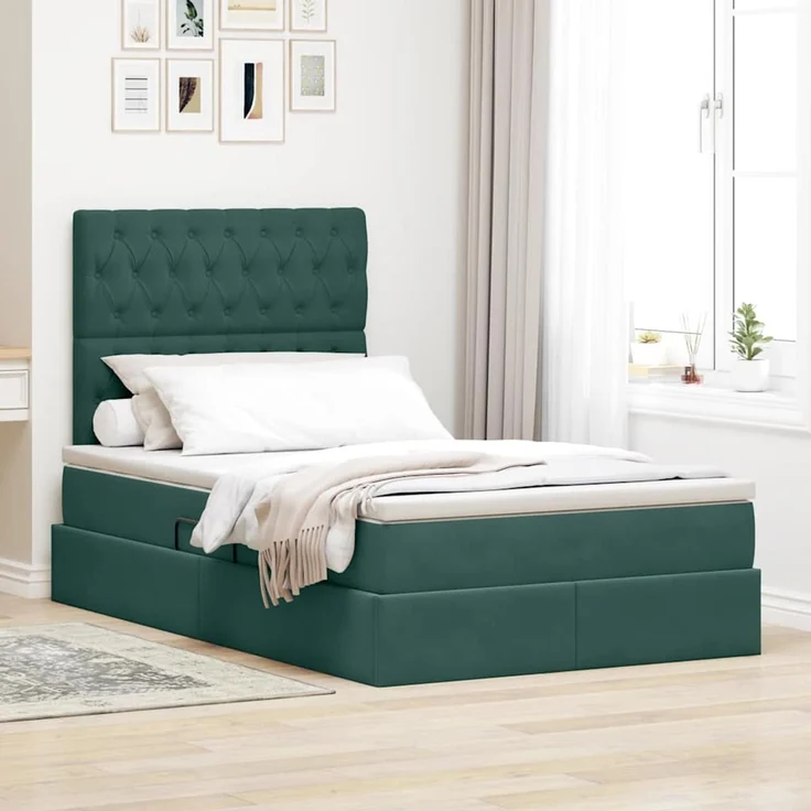 vidaXL Aufbewahrungsbett mit Matratze Dunkelgrün 120 x 200 cm Samt 3372084 – Bild 1