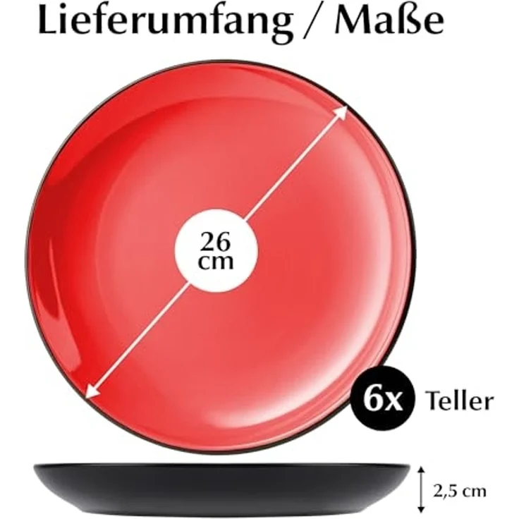 MiaMio Teller Le Papillon Teller Set 6 Personen Modern (Rot, 26 cm), (6 St) – Bild 4