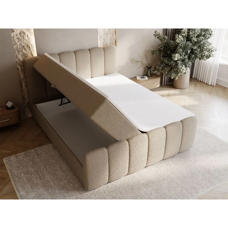 GRAINGOLD Cloud Boxspringbett 160x200, Bett mit Bettkasten, Bouclé-Stoff, mit Kopfteil, Braun – Bild 5