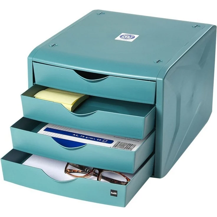 HELIT Schubladenbox the green chameleon, mit 4 Schubladen, geschlossen, stapelbar, Recycling-Kunststoff – Bild 3