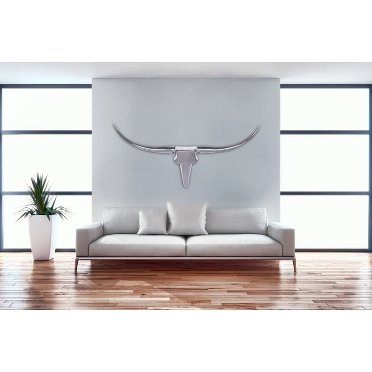 FINEBUY Wanddekoobjekt FB37874 (Deko Hirschgeweih Aluminium 125 cm Silber modern), Wanddeko Metall Design Hirschkopf Geweih Wand groß – Bild 4