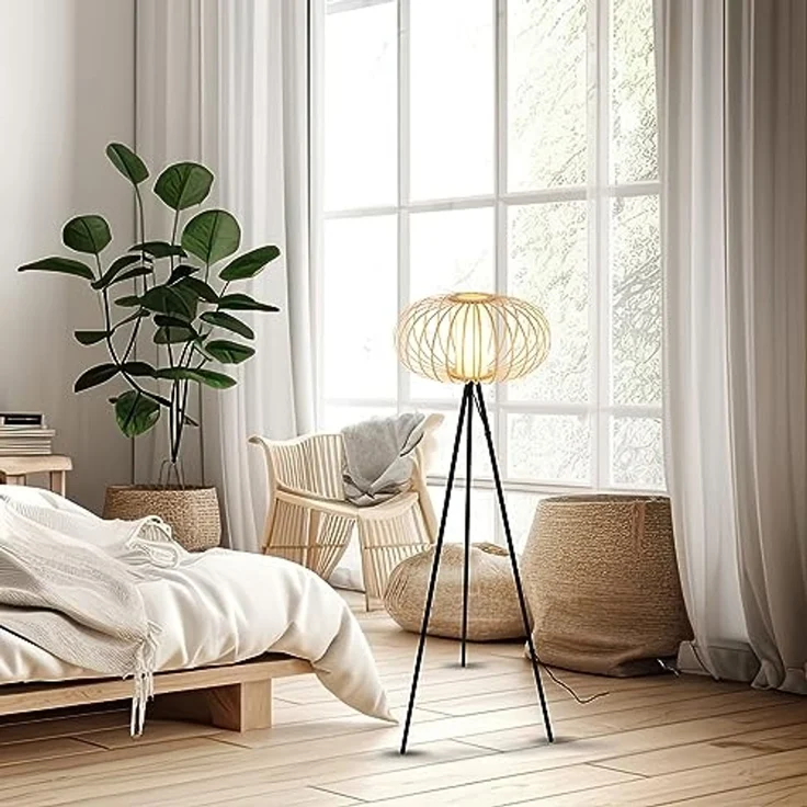 BRILONER – Stehlampe für das Wohnzimmer, Leselampe, Wohnzimmer, Wohnzimmerlampe, Stehlampe Holz, Boho, Schlafzimmer Deko, Stehleuchte, E27 Fassung, Schwarz-Holz – Bild 5