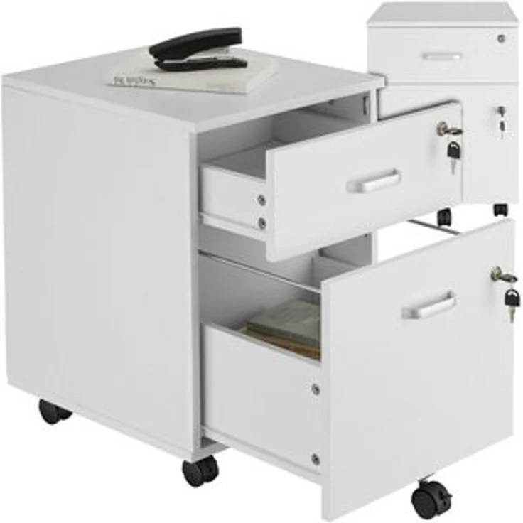 tectake Rollcontainer Rollschrank Vagur, 2 abschließbare Schubladen, mit 2 Schubladen für Dokumente im A4 Format – Bild 6