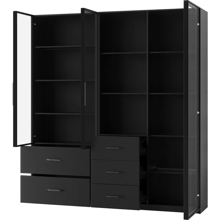 ZUBALIYA LED-Vitrine 140×40×160 cm – Bücherregal und Multifunktionsschrank mit Glas- und offenen Fächern, sanft schließenden Scharnieren, mehrfarbiger LED-Beleuchtung, staubdichter Glasvitrine,Bücherregal – Bild 9