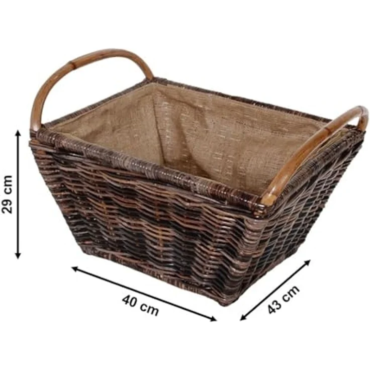 Kobolo Kaminholzkorb Vielzweckkorb aus Rattan mit Leinen - 2 Henkel – Bild 3