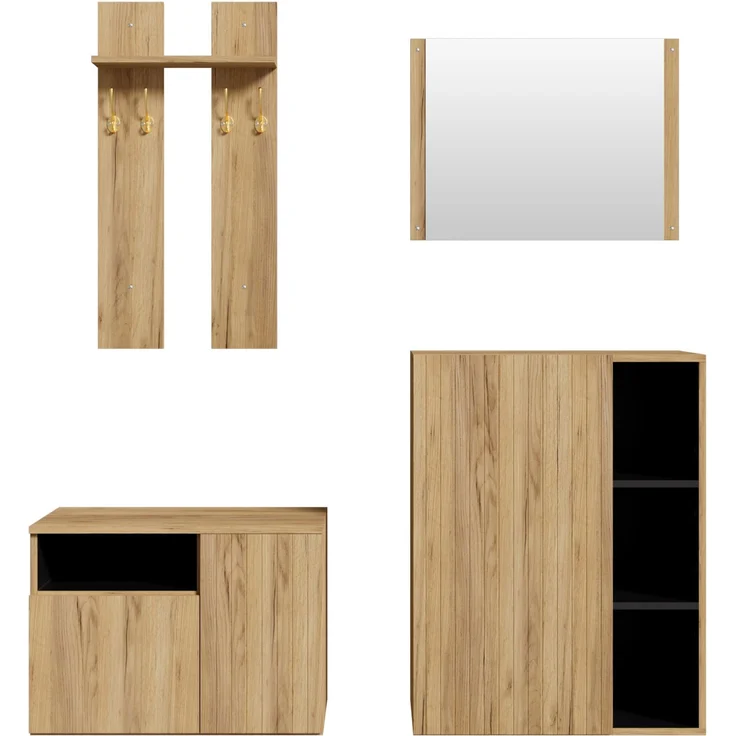Garderoben-Set 4-in-1 mit Spiegel, Schuhschrank und Schuhbank, 120x35x123 cm, Natur/Schwarz – Bild 5