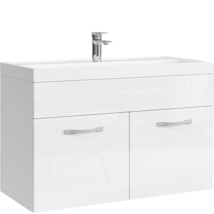 Badplaats Badmöbel Set mit Waschbecken und Unterschrank Paso 01 80 x 40 cm Weiß Hochglanz - Waschbeckenunterschrank mit Waschbecken – Bild 1