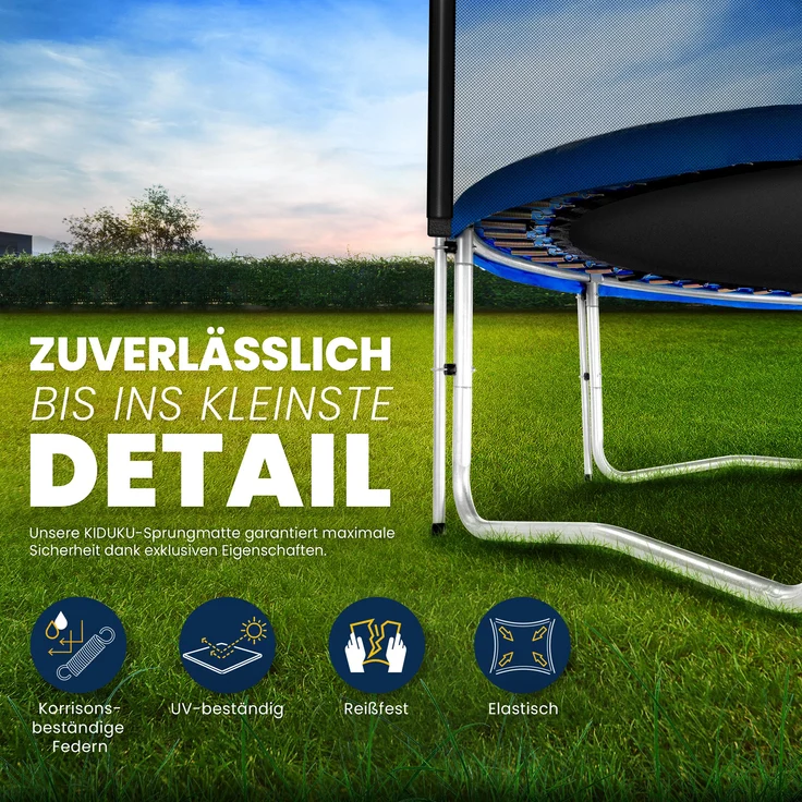 KIDUKU® Trampolin Ø 366 cm | TÜV Rheinland geprüft | Komplettset mit Sicherheitsnetz, Leiter, Randabdeckung, Bodenanker & Zubehör | Outdoor Gartentrampolin Kinder-Trampolin – Bild 2