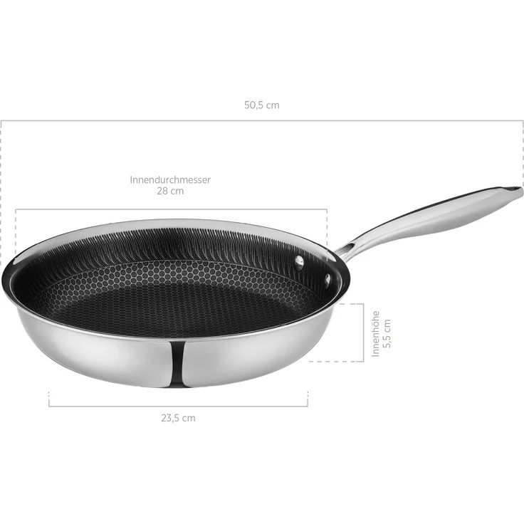 MÄSER Hestia, antihaft beschichtete Bratpfanne 28 cm, hochwertige Wabenbeschichtung, Mehrschichtmaterial für beste Wärmeverteilung, geeignet für Induktion, Edelstahl – Bild 3