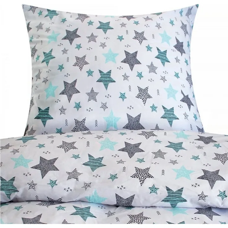 Heubergshop Bettwäsche, Renforcé, 2 teilig, 135x200cm + 80x80cm - Sterne Kreise Punkte Baumwolle Kinder (560/1)