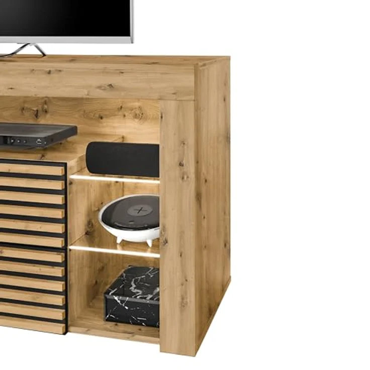 GOAL 2 TV-Lowboard mit LED-Beleuchtung in Artisan Eiche Optik, Schwarz - TV Schrank mit viel Stauraum für Ihr Wohnzimmer - 179 x 67 x 44 cm (B/H/T) – Bild 5
