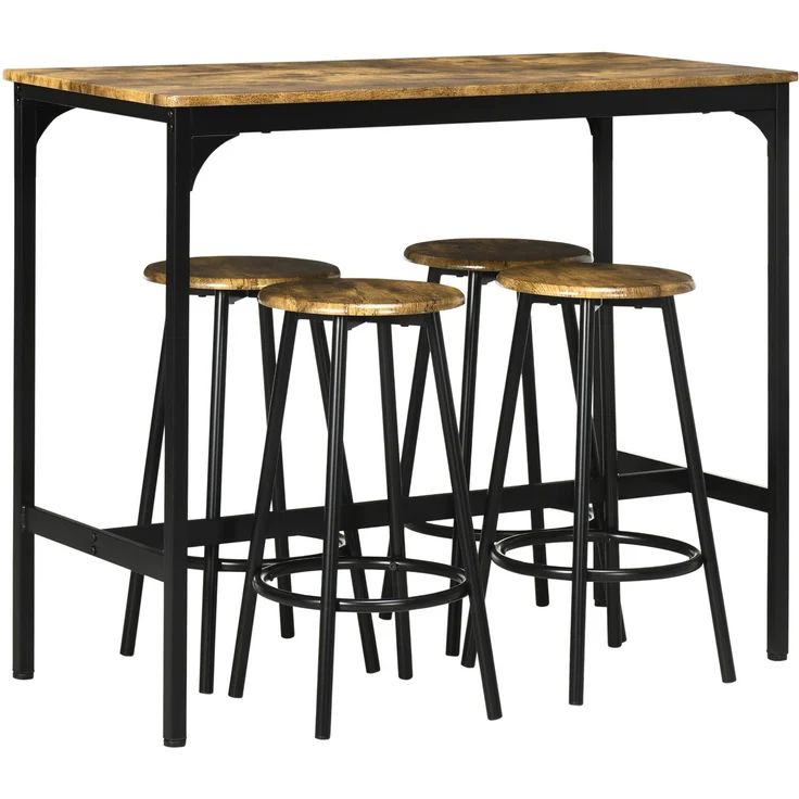 Bartisch-Set, MDF in Holzoptik mit 4 Barhockern, 110x50x89,5 cm, Braun – Bild 6