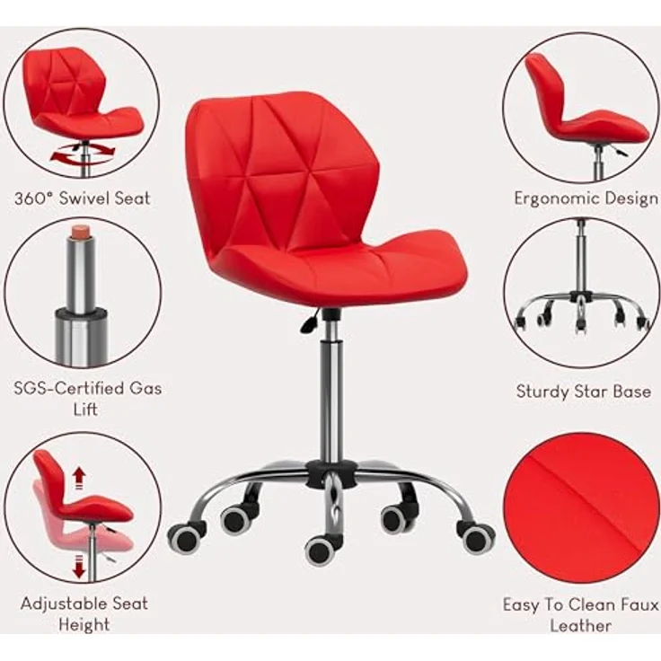 Vida Designs Geo Büro-Computer-Stuhl, rot, Gaming-Stuhl, Sekretär, Beine mit Drehrollen, Höhe verstellbar, Chrom, Polyurethan-Kunstleder – Bild 8