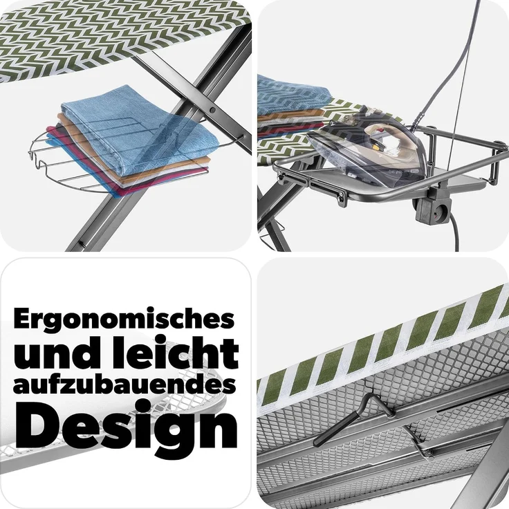KADAX Großes Bügelbrett, 130 x 48 cm, mit Griff, Bügeleisen + Handtuch – Bild 5