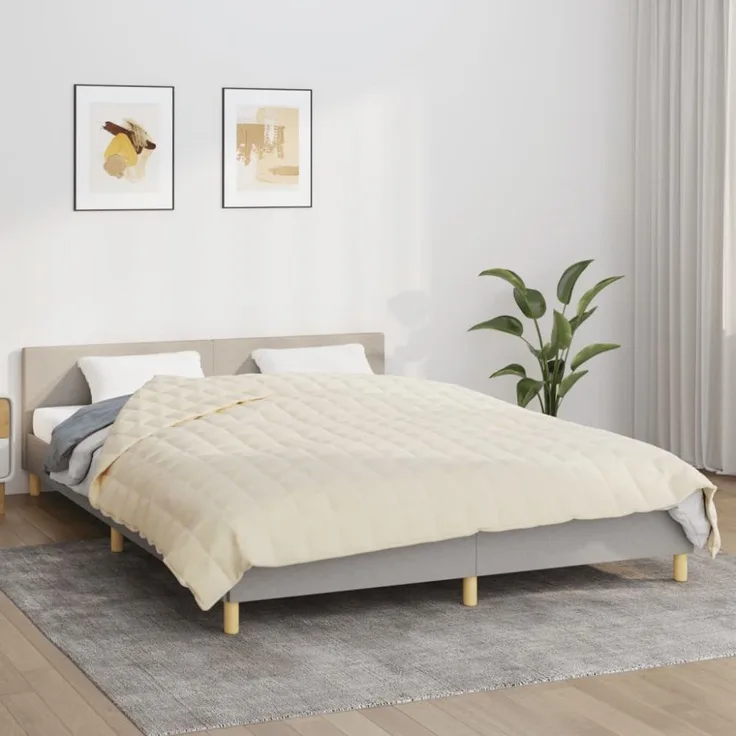 vidaXL Gewichtsdecke Stoff, 1x Gewichtsdecke, Helle Cremefarbe, 220x230 cm, 100 % gebürstete Polyester-Mikrofaser, 11 kg