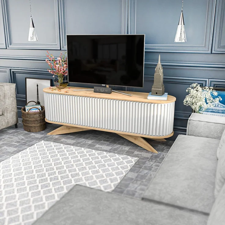 Hanah Home Modern TV Stand, Sapphire & White, 180 x 43 x 60 cm | 100% Melamine Coated Particle Board, 18 mm Thick | Stylish & Functional for Living Room – Bild 3