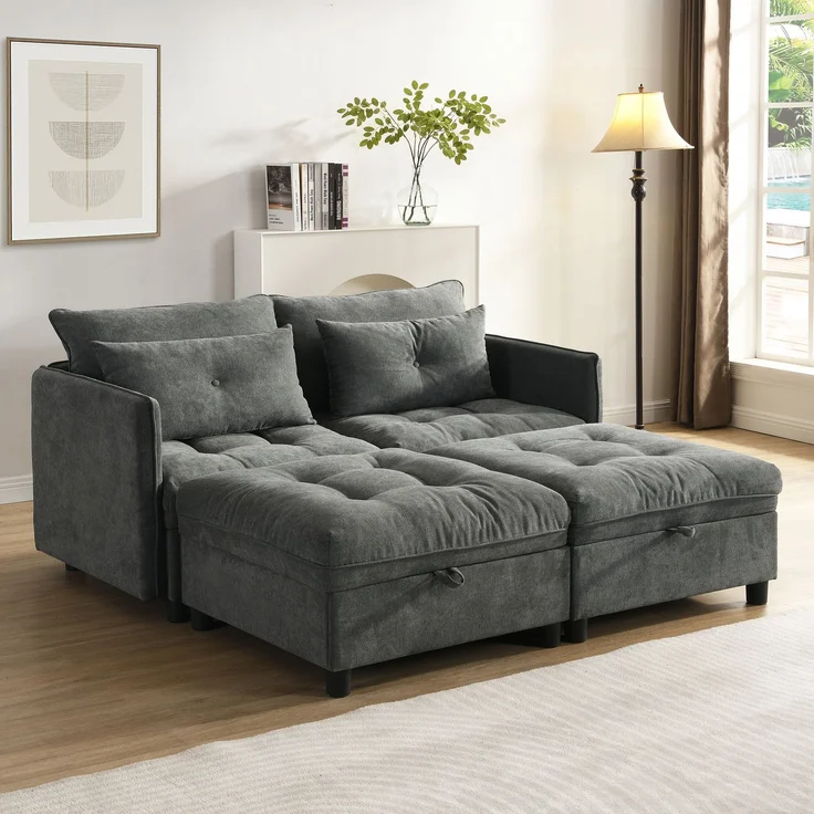 ZUBALIYA Wohnlandschaft, mit Stauraum, mit Chenille - Bezug, mit Samtbezug, mit Knopfheftung, modular aufgebaut – Bild 5
