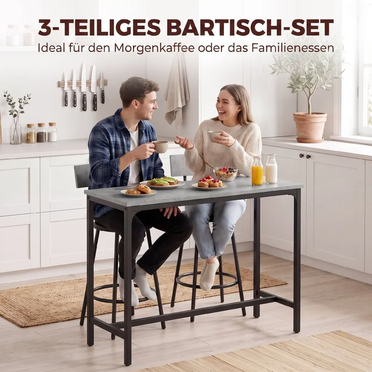 HOMCOM Bartisch mit Barhocker Set, MDF, Stahl, Grau, 100L x 40B x 90,5H cm – Bild 4