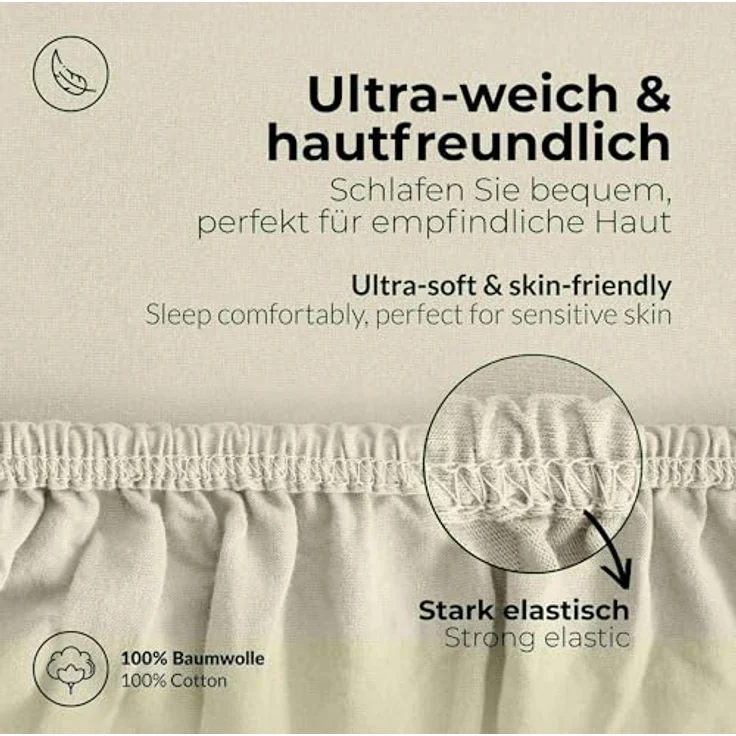 etérea Comfort Jersey Spannbettlaken Natur 140x200 cm - 160x200 cm – Bild 5