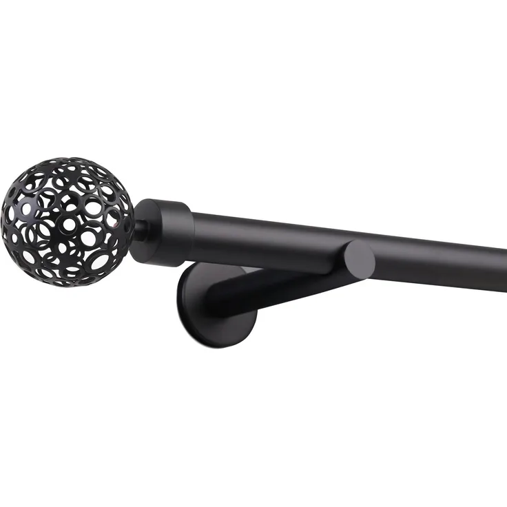 Deco-Raum® Deco-Raum Gardinenstange 25mm 1-läufig Kugel | Länge: 310cm | Material: metall | Farbe: Schwarz-matt