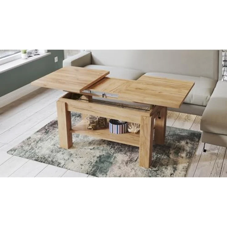 designimpex Couchtisch Couchtisch Astoria Eiche Gold höhenverstellbar ausziehbar Esstisch, Funktionstisch, Wohnzimmertisch, Tisch, Esstisch, Sofatisch – Bild 9