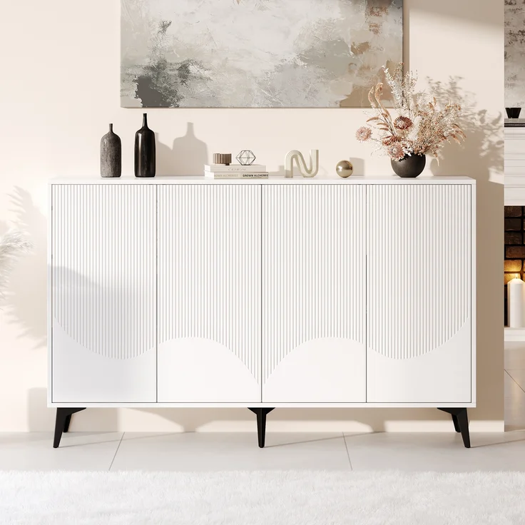 Merax Sideboard mit verstellbaren Einlegeböden, Holz weiß / Metallbeine schwarz, 100 x 35 x 160 cm – Bild 1