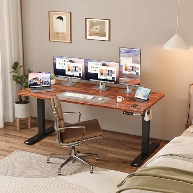 JUMMICO Schreibtisch elektrisch höhenverstellbar mit Memory-Funktion, Braun, 140x60 cm – Bild 3