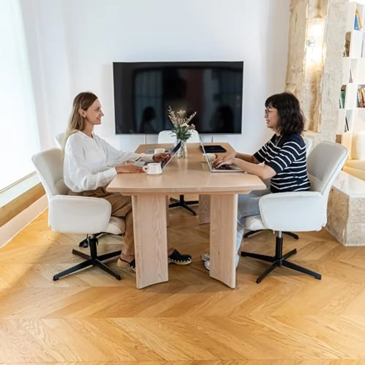 MEUBLE COSY Bürostuhl 5er Ergonomisch Schreibtischstuhl mit höhenverstellbar Armlehnen 360° Drehbar Schminkstuhl Sessel für Büro Wohnzimmer Schlafzimmer Vanity, Bouclé Frottier, Weiß – Bild 2