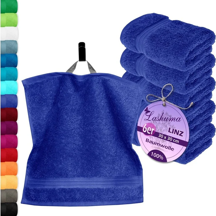 Lashuma Waschlappen - Seiftücher Linz, (Spar-Set, 6-St), Frottee Handtuchset blau 30x30 cm – Bild 5