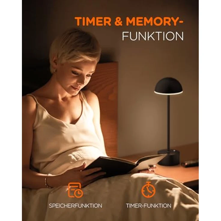 TOMONS LP01011, Schwarze LED Schreibtischlampe mit Touch-Steuerung, einstellbarer Helligkeit und Farbtemperatur, 4000mAh Akku, für Schlafzimmer, Wohnzimmer, Restaurant, Studie, Terrasse – Bild 6