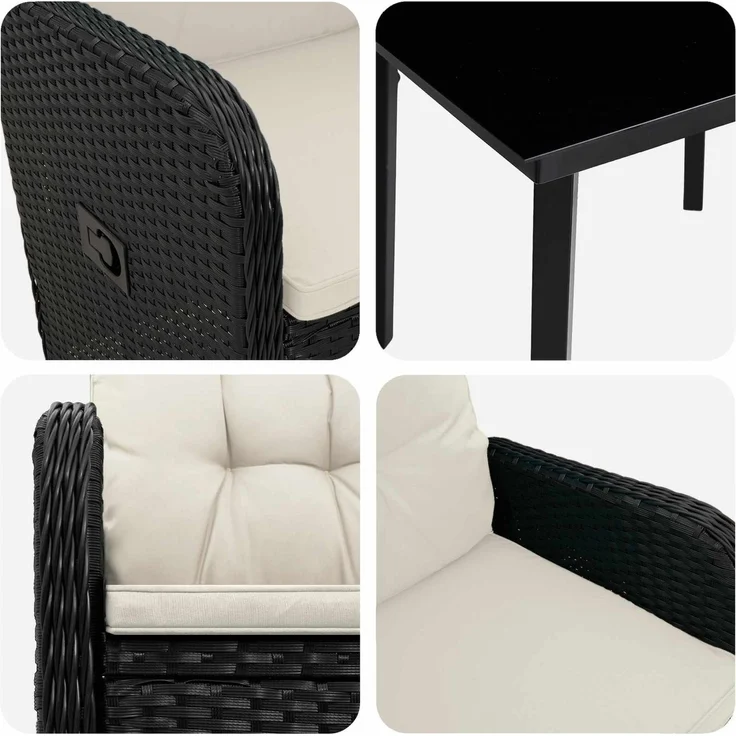 vidaXL Garten Essgruppe 7 stk. Schwarz und Cremeweiß 140 x 70 x 74 cm 3422481 – Bild 7