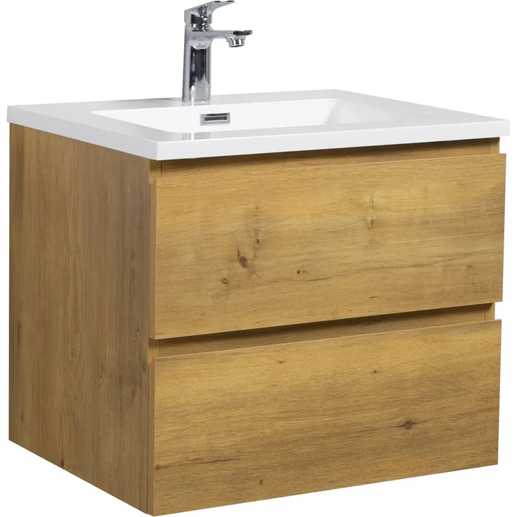Badplaats Badmöbel Set mit Waschbecken und Unterschrank Angela 60 x 48 cm Eiche - Waschbeckenunterschrank mit Soft-Close und Waschbecken, Vorgemontiert