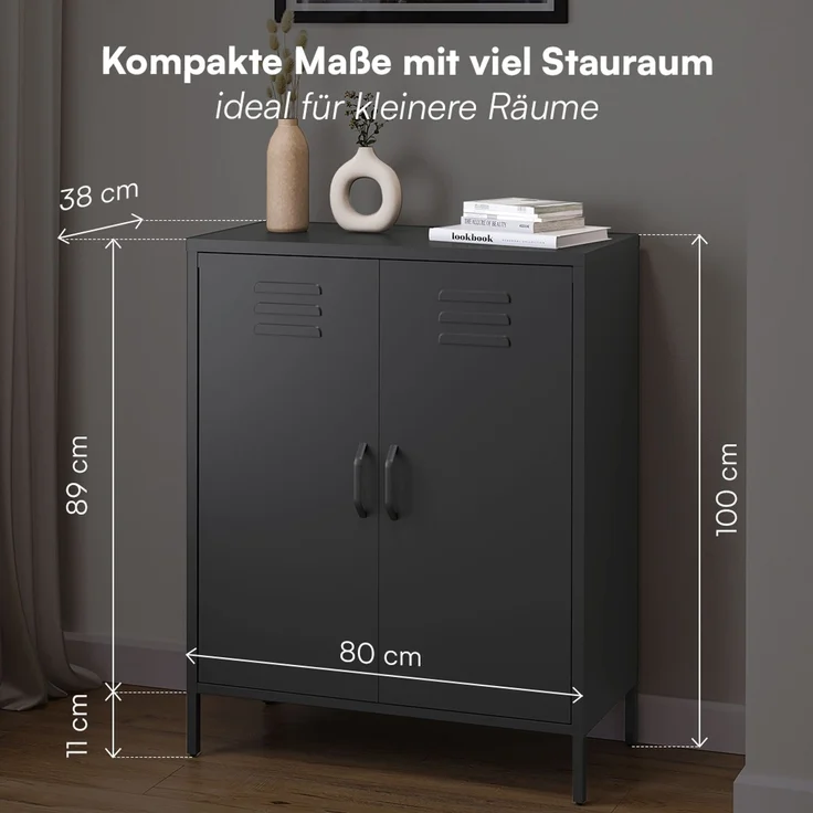 skølm 'Atria' Metallkommode, schwarz, 100x38x80 cm, Metallschrank mit 3 Fächern – Bild 6