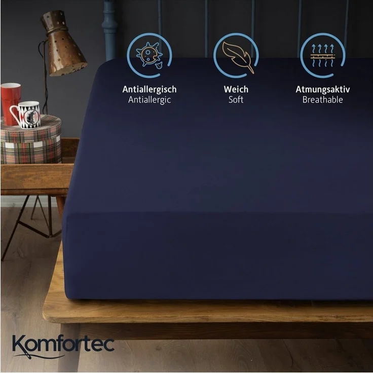 Komfortec Spannbettlaken Boxspringbett bis 15cm - 30cm Matratzenhöhe, Mikrofaser, Gummizug: Rundum, (1 Stück), 140x200 cm, Navy Blau – Bild 2