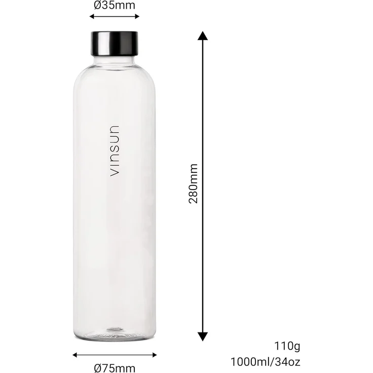 Vinsun Trinkflasche Tritan Wasserflasche 1L, Sportflasche Kohlensäure geeignet & BPA frei, Auslaufsicher, bruchsicher, geruchs- und geschmacksneutral – Bild 3