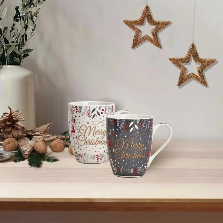 matches21 HOME & HOBBY Tasse Weihnachtassen 2er Set mit Spruch Merry Christmas Kaffeetassen, 2-tlg, Porzellan, Tee Kaffee-Becher, Weihnachten, modern, grau weiss bunt, 300 ml – Bild 4
