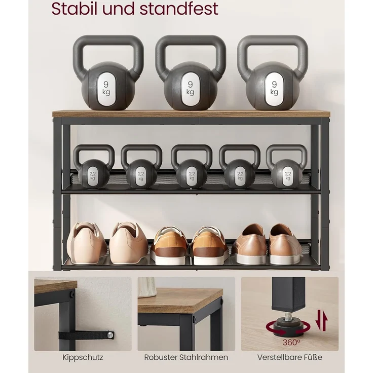 Vasagle 'LBSDE038K01' Schuhregal 5-stöckig, honigbraun-tintenschwarz, 28 x 75 x 93 cm – Bild 7
