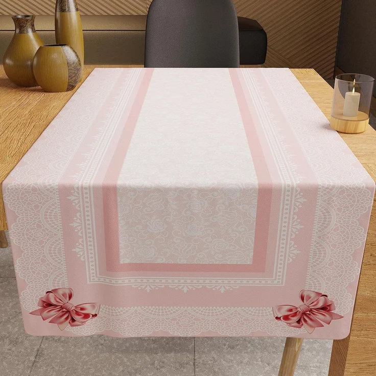 PETTI Artigiani Italiani - Zubehör für Küchentextilien, eleganter Tischläufer, 40x140 cm, aus Mikrofaser, Tischdecke mit Digitaldruck, rosa Schleife, 100 % Made in Italy