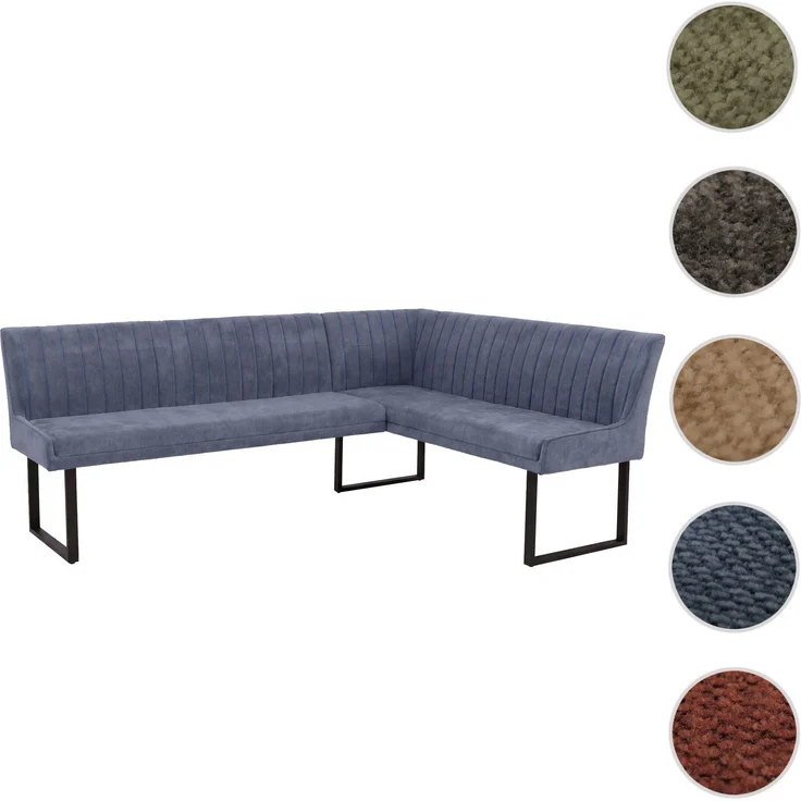 Eckbank HWC-O82, Esszimmerbank Bank, Öko-Tex (310g/m²) Chenille Stoff/Textil Metall 210x159 cm ~ blau – Bild 10
