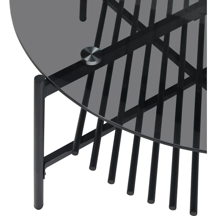 FINEBUY Couchtisch FB111842 Wohnzimmertisch Glas Metall 80 cm Schwarz Rund Sofatisch (Sofatisch Glas Rund 80 cm Schwarz Industrial), Wohnzimmertisch mit Ablage, Metallgestell Modern – Bild 5